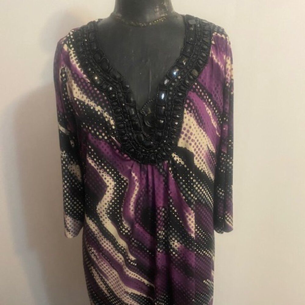 Bisou Bisou Michele Bohbot Purple/Black Polka-dot embellished dress, size 18W
